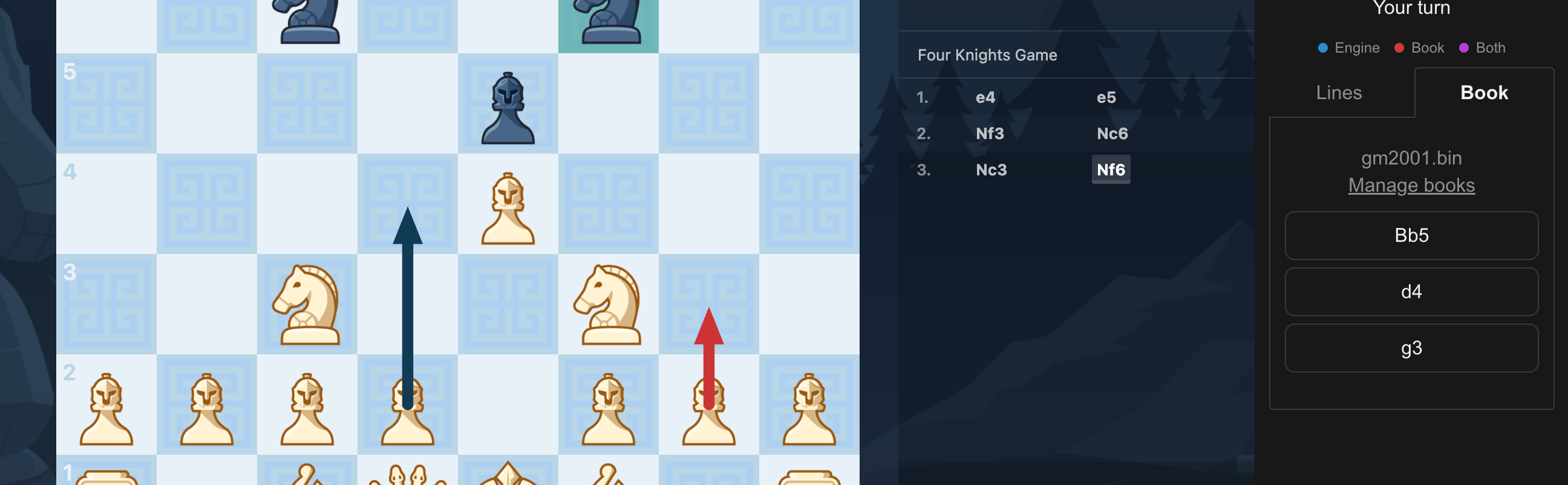 A board with book move arrows